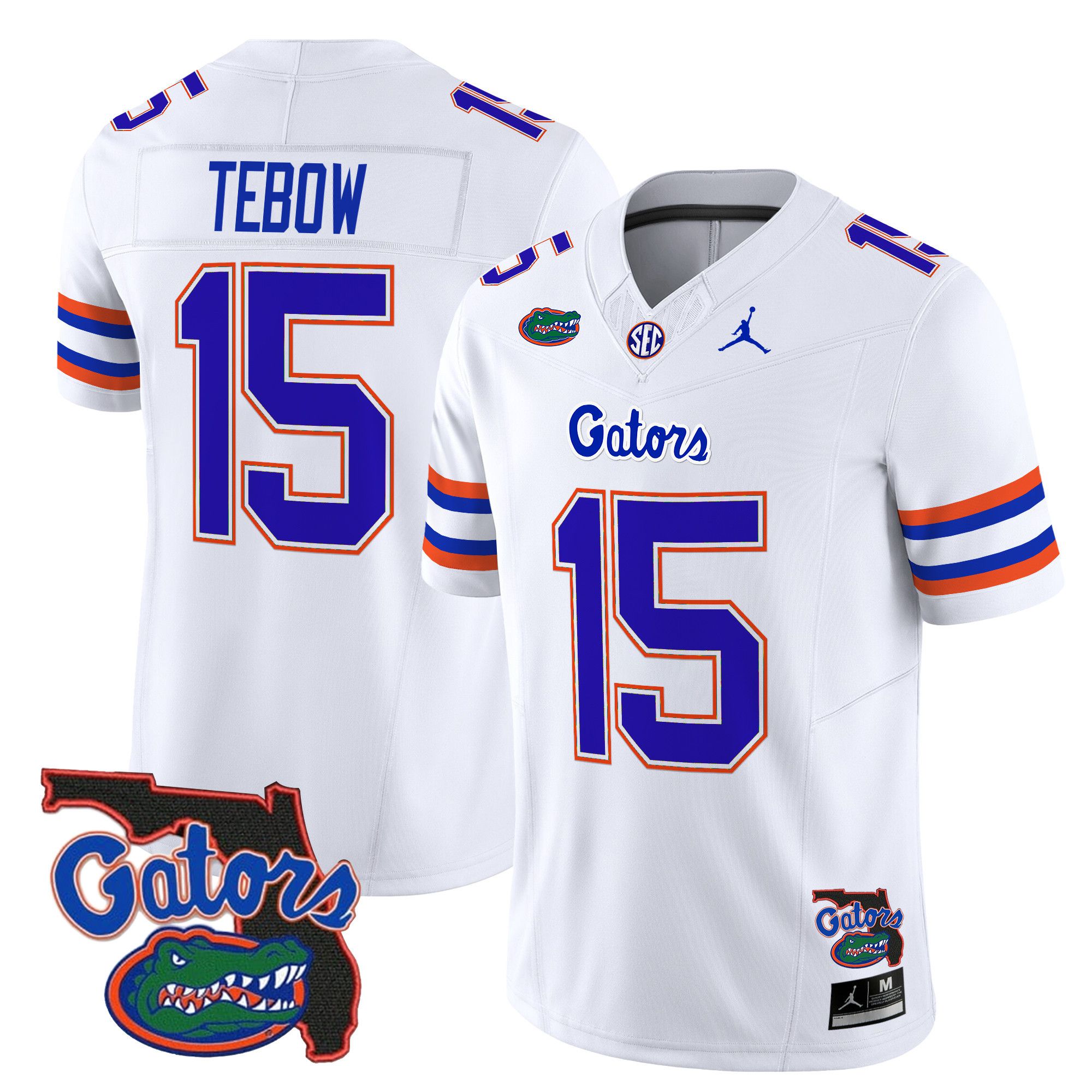 Men Florida Gators 15 Tebow White 2024 Florida Patch Vapor Limited NCAA Jersey